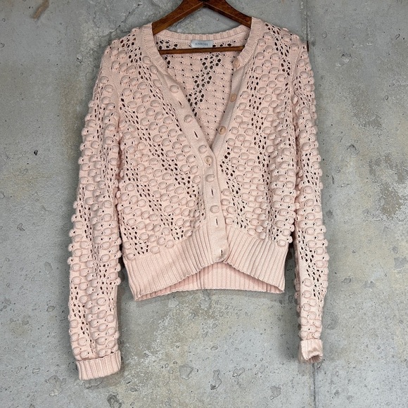 Kinross blush pink cotton bobble knit cropped button up cardigan medium - Picture 6 of 8